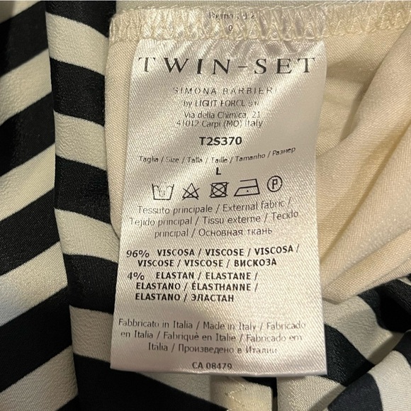 🤍TWIN-SET SIMONA BARBIERI – Ivory & Black Striped Drape-Front Top – Size L - Picture 2 of 10